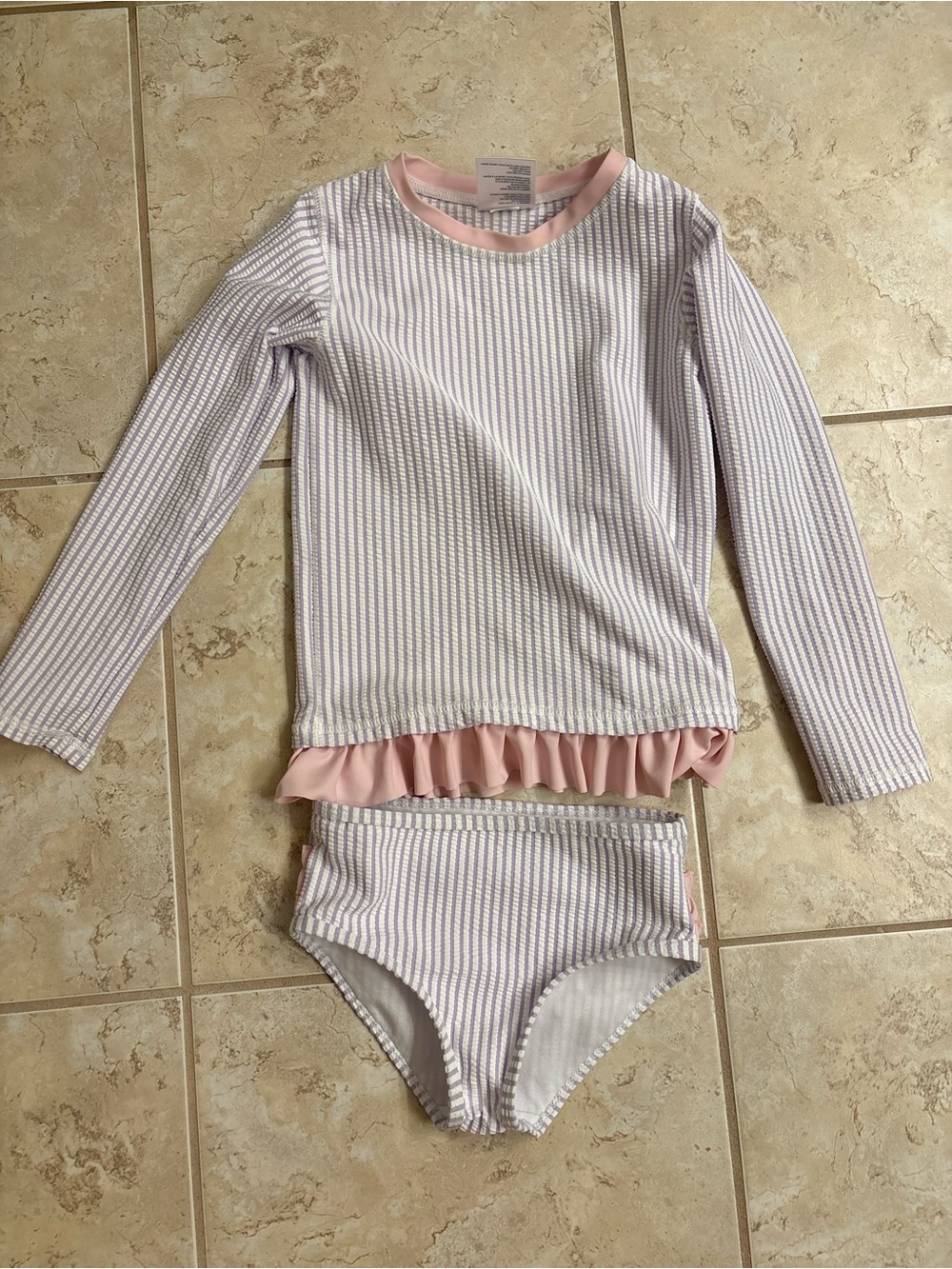 Ruffle Butts Lavender & Pink Striped Long Sleeve Swim Top